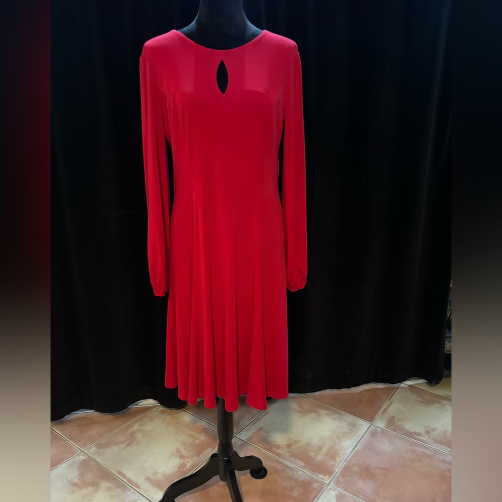 Long sleeve red dress with cleavage opening